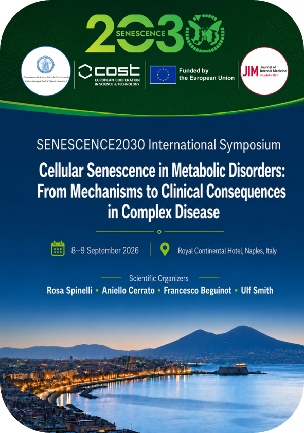 SENESCENCE2030 International Symposium poster, 8-9 September 2026, Naples, Italy