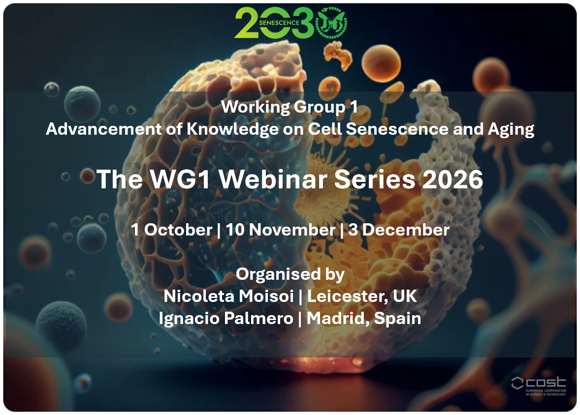 SENESCENCE2030 WG1 Webinar Series 2026 graphic